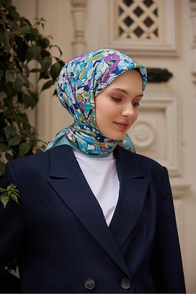 Şalland Baroq Pattern Scarf Turquoise Blue
