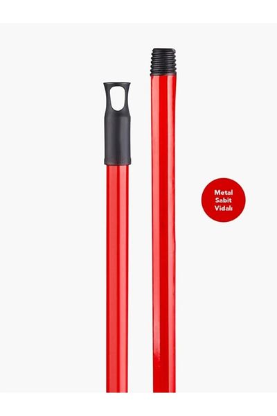 TOPALAKTİCARET Sapsan 2 PCS Metal Screw Painted Red Brush Dustpan Broom Squeegee Handle - 120 cm