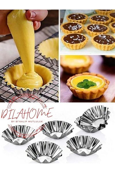 DİLAHOME 6-Piece Dilahome Stainless Mini Cake Mold, Cupcake, Tart, Tartolet, Brownie, Topcakes, Muffin Mold