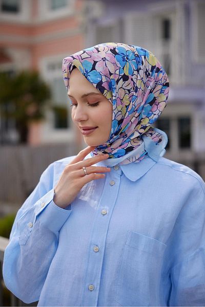 Şalland Baroq Pattern Scarf Ice Blue