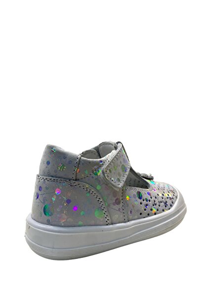 Tuğba Ortopedi 212-1 Model Orthopedic Genuine Leather - Silver Nubuck Floral Baby Girl First Step Shoes