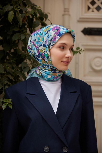 Şalland Baroq Pattern Scarf Turquoise Blue