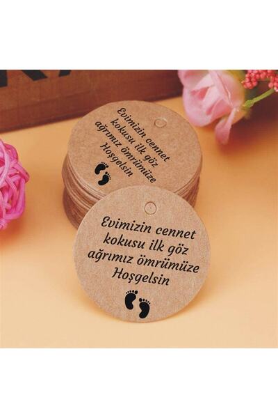 Genel Markalar Kraft Baskılı Yuvarlak Etiket / Hoşgeldin Bebek Etiketi Jut İp...