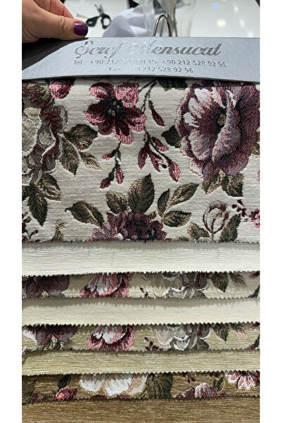 ŞEREF TEKSTİL Çiçekli Goblen Beyaz Kumaş