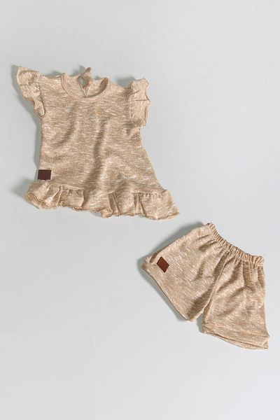 Peki Baby Buy 5 Pay 4 Flamed Thin Single Jersey 100% Cotton Plain Leather Label Set 2-Piece Frilly T-Shirt Sort 14720