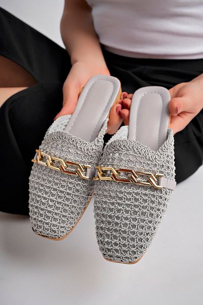 StWenn Women's Stoned Slippers Closed Front Straw Lace Knitted Dowry Daily Sandals