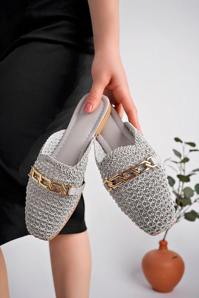 StWenn Women's Stoned Slippers Closed Front Straw Lace Knitted Dowry Daily Sandals