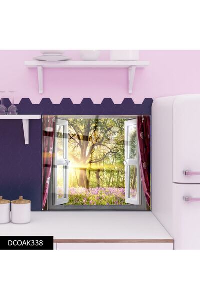 Olinpa 60X52 cm Glass Stove - Protective Back Countertop, Built-In and Window Detail