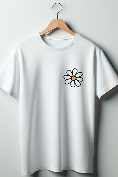 Vordevia Daisy Štampano Oversize kroj okrugla kragna Bela majica