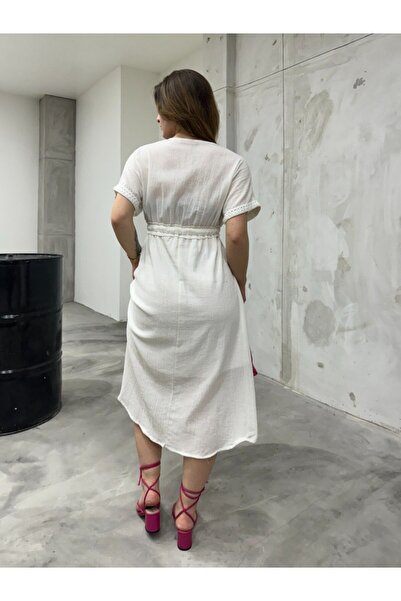 BİKELİFE Γυναικείο φόρεμα με μανίκια στη μέση με δαντέλα με λεπτομέρειες για το καλοκαίρι