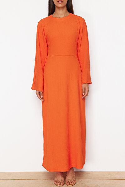 Trendyol Modest Orange Textured Knitted Dress - Spanish Sleeves TCTSS23EB00210