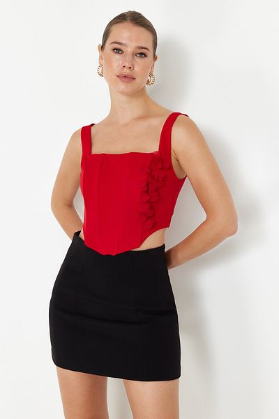 Trendyol Collection Red Corset Detailed Woven Bustier with Flower Accessories TPRSS24BS00022