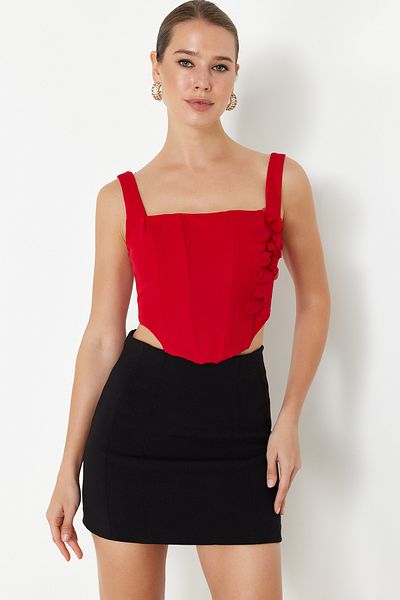 Trendyol Collection Red Corset Detailed Woven Bustier with Flower Accessories TPRSS24BS00022