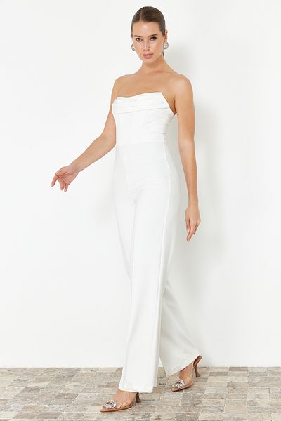 Trendyol Collection Λεπτομερής λευκή φόρμα από υφαντό κορσέ - Wedding/Nikah TPRSS24TU00002