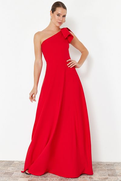 Trendyol Collection Rochie roșie A-Cut țesută elegantă de seară și rochie de absolvire TPRSS24AE00163