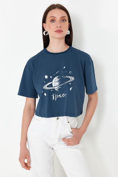 Trendyol Collection Футболка з принтом Petrol 100 Cotton Planet Розслаблений розслаблений розслаблений розслаблений розслаблений розслаблений розслаблений розслаблений розслаблений розслаблений футболка TWOSS24TS00180