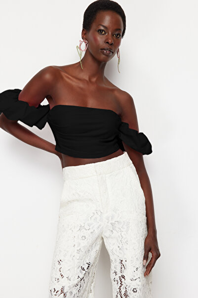 Trendyol Collection Schwarzes kurzes gewebtes Bustier TPRSS24BS00020