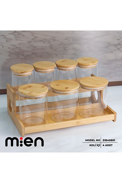 MİEN Mien 8 Parça Bambu Yuvarlak Baharat Seti