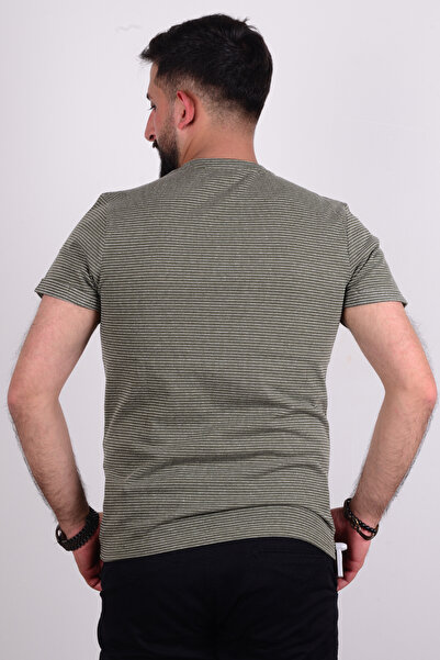 Cazador 24YCEEO04257 Χακί ανδρικό μπλουζάκι με ριγέ λαιμόκοψη