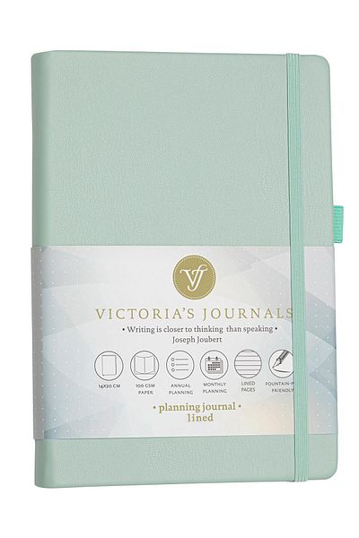 Victoria's Journals Smyth Hard Cover Planner Striped Notebook, 14x20 cm-Green