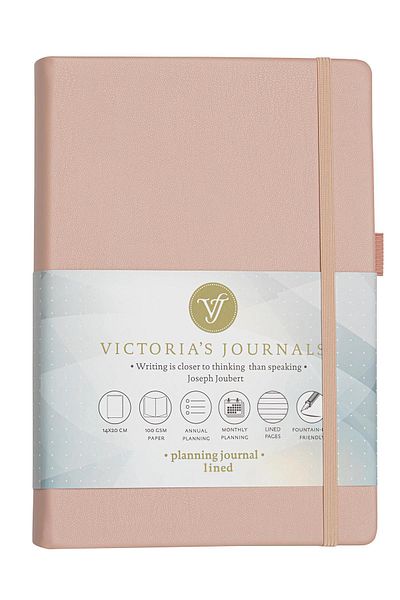 Victoria's Journals Smyth Hard Cover Planner Striped Notebook, 14x20 cm-Pink