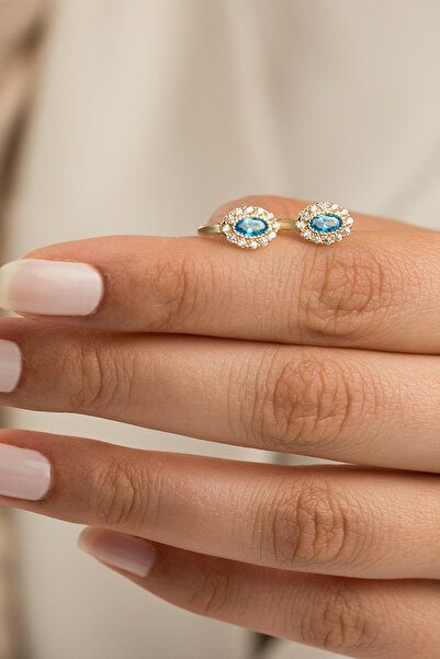 Çgk Çiğdem Gürel Kuyumculuk Mavi Elips Taşlı Çocuk Küpesi