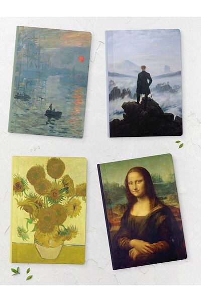 Postifull Set caiete cu tematică artistică - 4 bucăți - 14cm*20cm - 64 pagini - fără linii