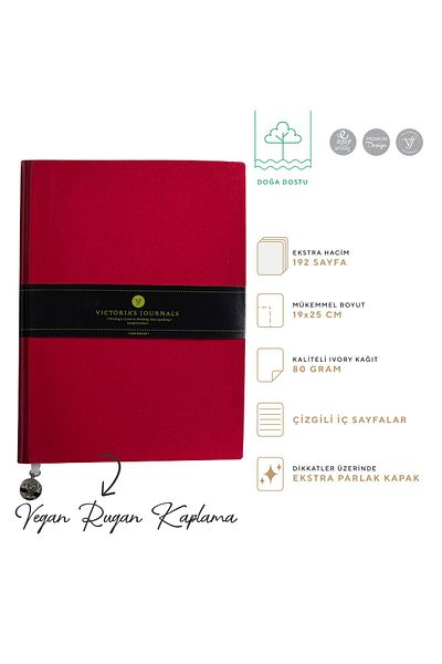 Victoria's Journals Smyth Patent Leather Flexible Cover Striped Notebook, 19x25 cm - Red