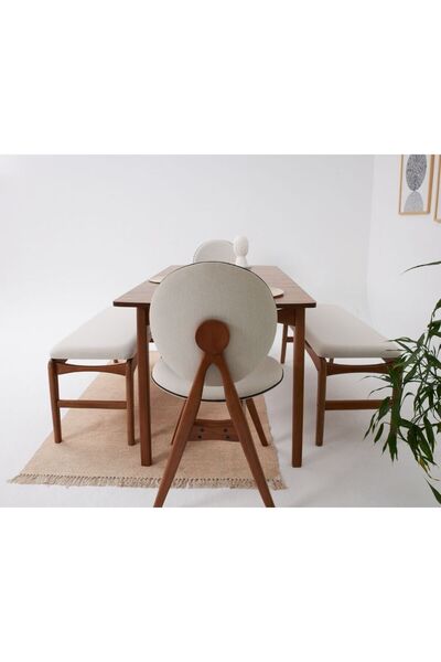 AVOKADO MOBİLYA Touch İskandinav 2 Sandalye 2 Bench Ceviz İskelet Mutfak Masa...