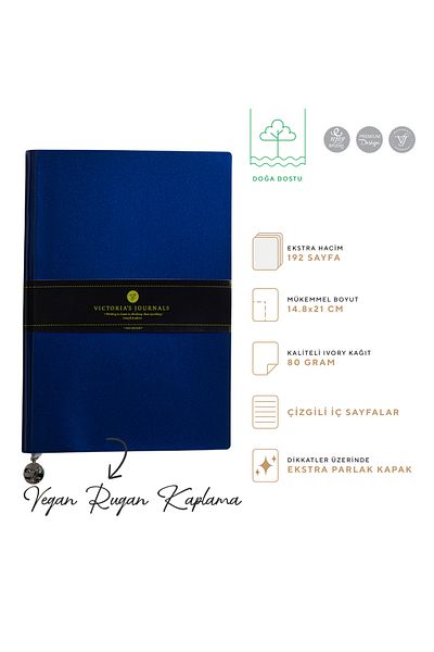 Victoria's Journals Smyth Patent Leather Flexible Cover Striped Notebook, 14.8x21 cm -Navy Blue