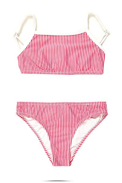 Argento Pink Striped Bustier Kids Bikini Set