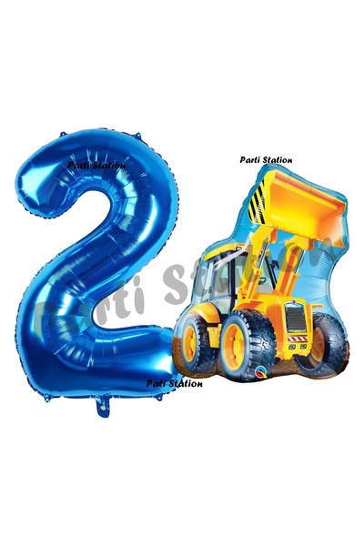 Parti Station İnşaat Konsept 2 Yaş Doğum Günü Balon Set Kamyon Kepçe Balon ve...