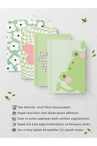 Postifull Set caiete verde necăptușite - 4 bucăți - 14cm*20cm - 64 pagini