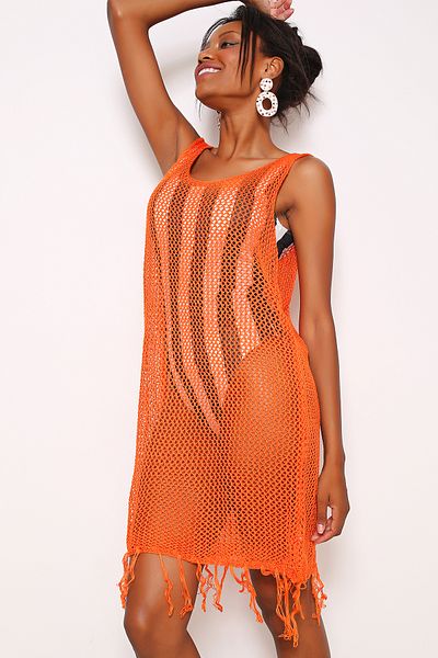 AVORWE U Neck Hollowed Out Sketch Mesh Skirt Girls Tassel Knitwear Dress