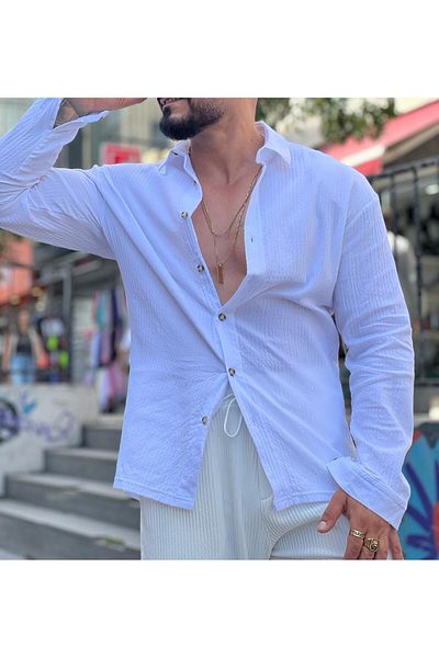 RHONES ΑΝΔΡΙΚΟ ΜΑΚΡΥΜΑΝΙΚΟ ΛΙΝΟ ΠΟΥΚΑΜΙΣΟ OVERSIZE