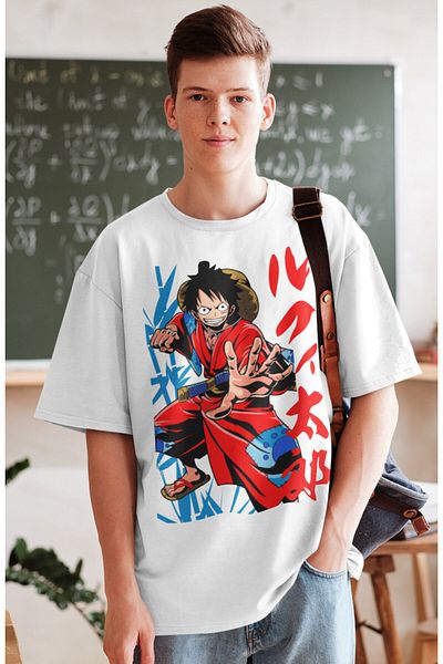 Fuddy Moda Oversize One Piece Luffy Printed T-shirt, Unisex Anime Printed T-shirt