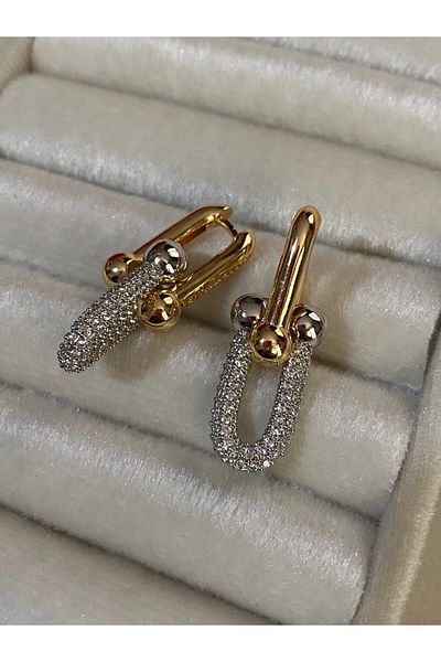 h&b design jewel أقراط تيفاني مزدوجة اللون