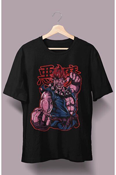 Fuddy Moda Tricou oversize Street Fighter Akuma Kanji imprimat, Tricou unisex cu imprimeu Anime