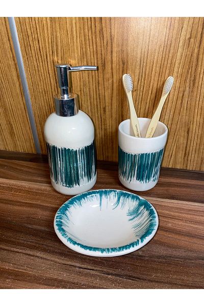 RED SERAMİK Red Ceramic 3 Piece Bathroom Set - Green Transparent