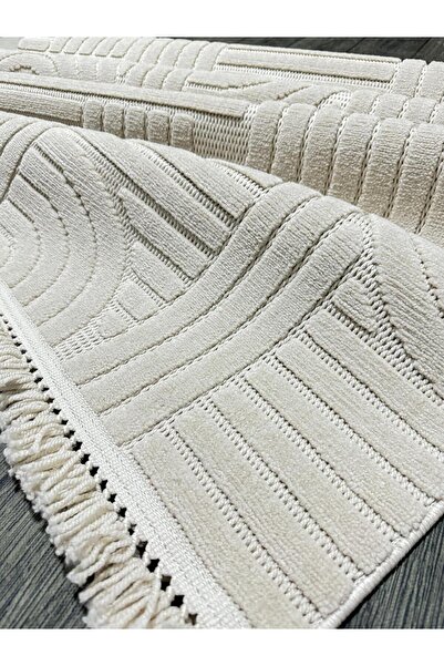 MBA DİZAYN 1090 BEJ Yumuşak Dokulu Halı Kilim Salon Mutfak Koridor Kesme Yolluk Dokuma Makine Halısı