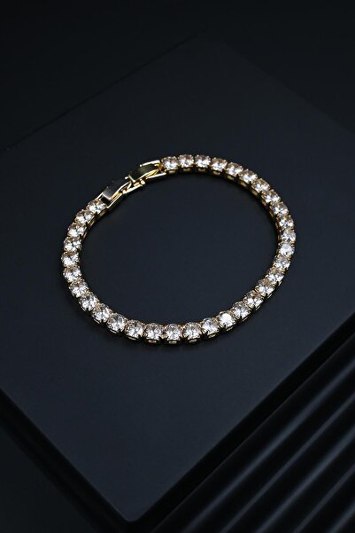 FRNCH 3A Kalite Zirkon Taşlı 5MM Altın Renkli Tennis Erkek Bileklik FRJ12161-...
