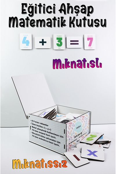 kutuTR Notpa Educational Wooden Mathematics Box, Wooden Mathematics Cards and Magnets