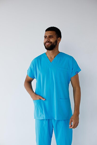 Dr. Mitra Men's Lycra Bat Sleeve Nurse Doctor Suit Turquoise