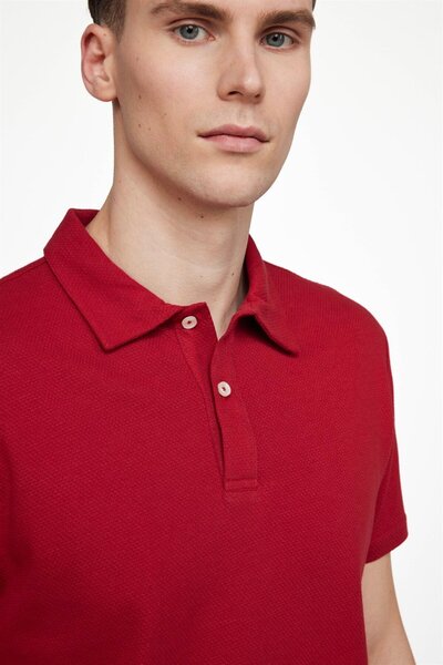 Tudors Férfi Slim Fit Slim Fit 100% pamut mintás Claret Red Polo galléros póló