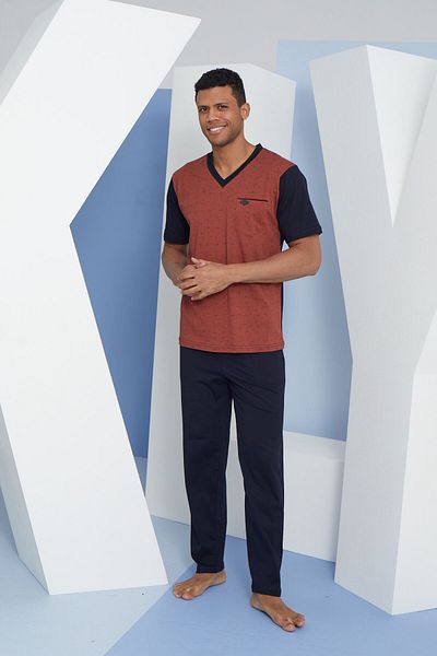 KLY Men's Oversize V-Neck Shortcut Pocket Large Size Pajama Set