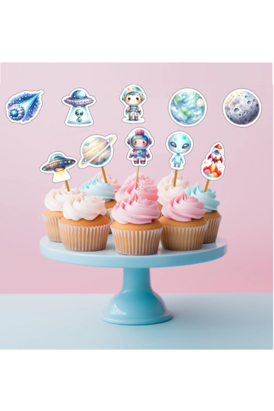 Hiras Dizayn 20 قطعة من مسواك كعكة صاروخ رائد الفضاء 5 سم لتزيين كعكة كب كيك ...