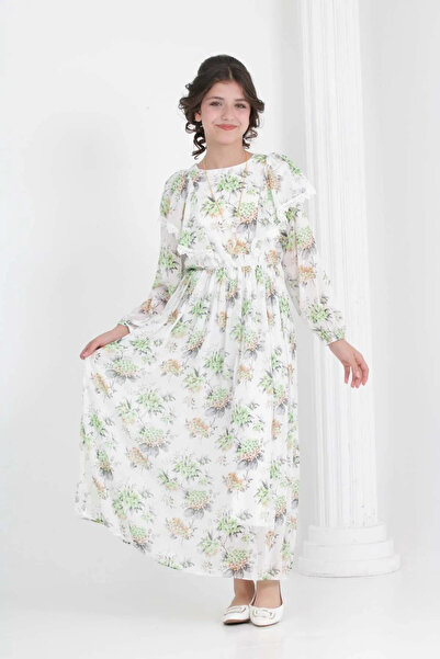 Wild Flower Rochie lungă din șifon, căptușită pentru fete, cu imprimeu floral...