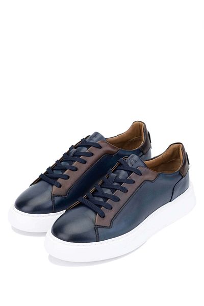 Tamer Tanca Men's Genuine Leather Navy Blue Casual Shoes