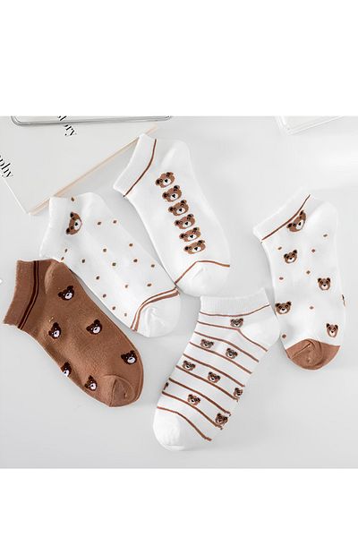 Esinti 5 perechi de șosete pentru femei, copii, până la gleznă, pantofi sport, șosete cu modele colorate, 5 buc.
