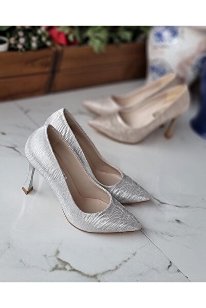 Pretty 9246 Stiletto cu toc tip goblet argintiu de 6 cm pentru femei